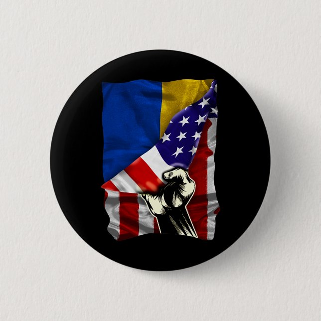 Half American Flag Ukrainian Roots Usa Flag Ukrain Knapp (Framsida)