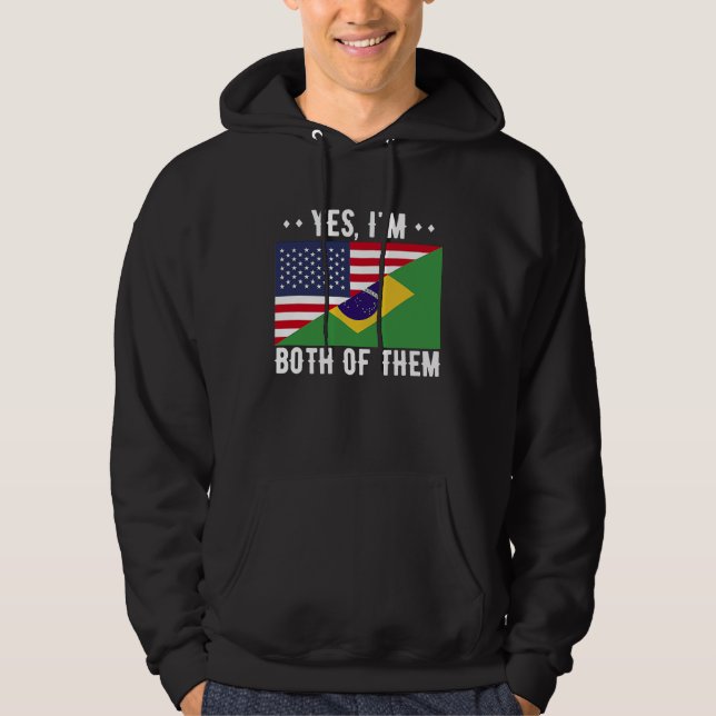 Half American Half Brazilian USA Brazil Flag Hoodie (Framsida)