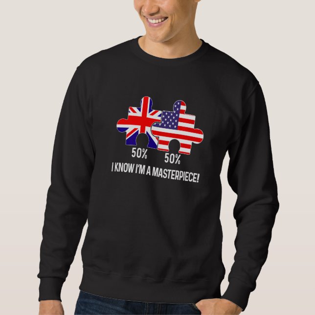 Half American Half British Flag Map Combined USA U Lång Ärmad Tröja (Framsida)