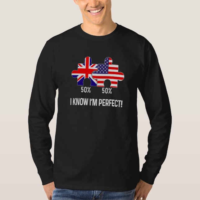 Half American Half British Flag Map Combined USA U T Shirt (Framsida)