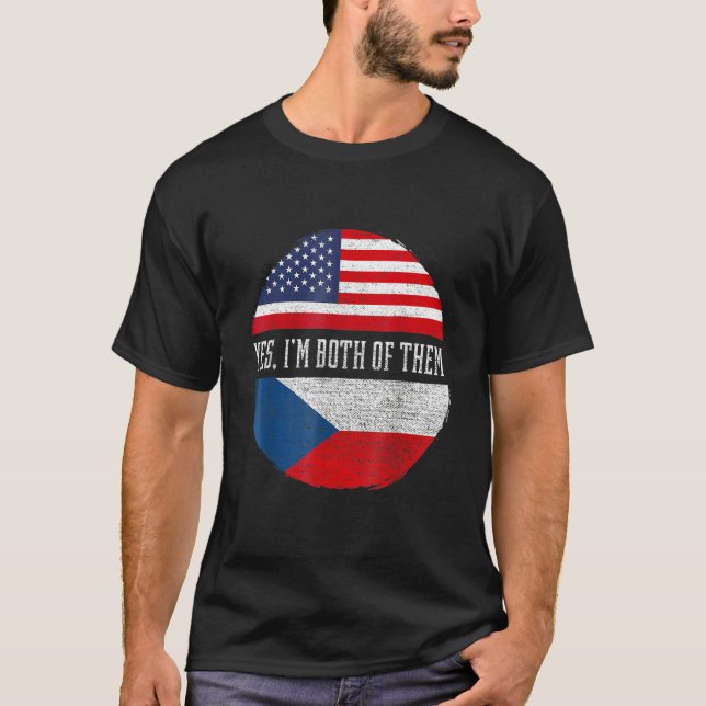 Half American Half Czech USA Flag Czech Republic H T Shirt (Framsida)