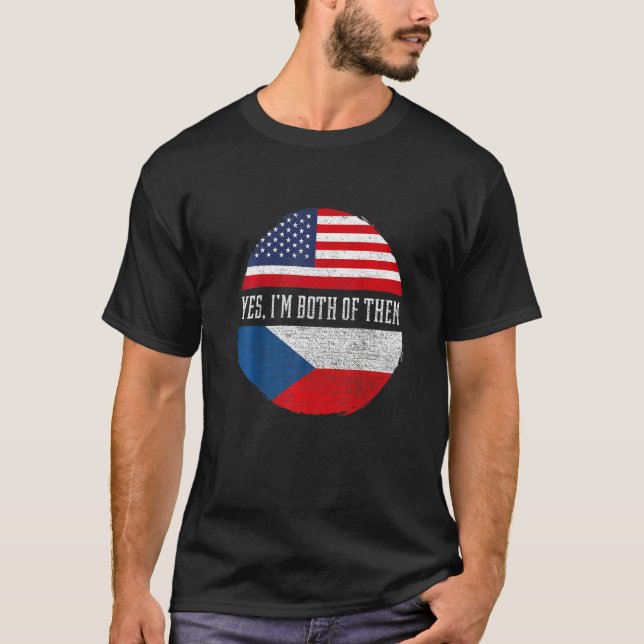 Half American Half Czech USA Flag Czech Republic H T Shirt (Framsida)