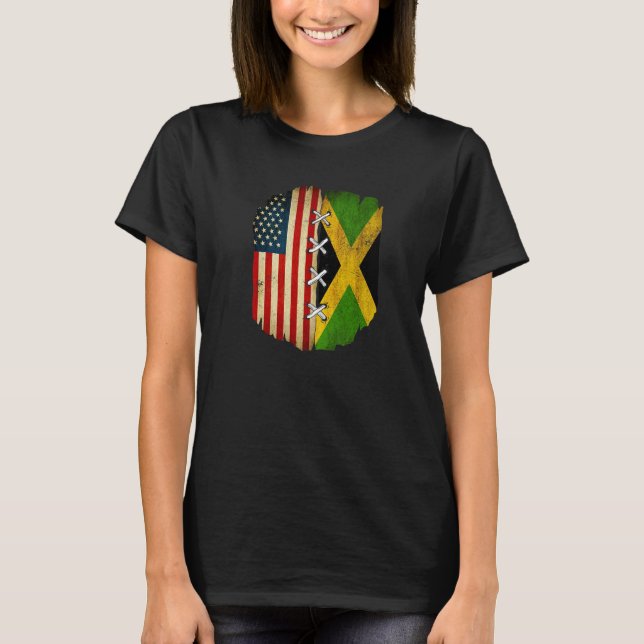 Half American Half Jamaican USA Flag Jamaica Flag  T Shirt (Framsida)