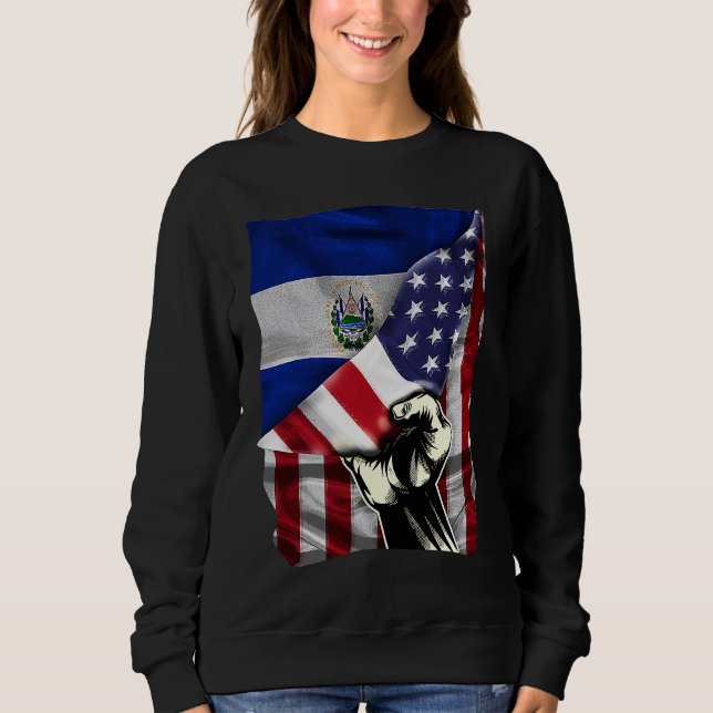 Half American Half Salvadoran ROOTS USA Flag El Sa T Shirt (Framsida)