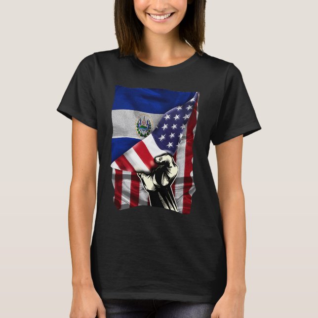 Half American Half Salvadoran ROOTS USA Flag El Sa T Shirt (Framsida)