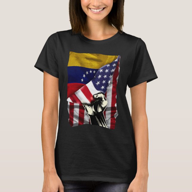 Half American Half Venezuelan ROOTS USA Flag Venez T Shirt (Framsida)