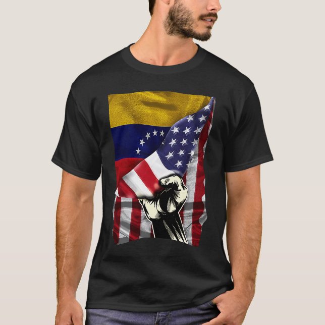 Half American Half Venezuelan ROOTS USA Flag Venez T Shirt (Framsida)