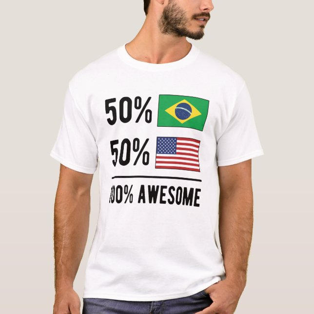 Half Brazilian Half American Flag Brazil USA T Shirt (Framsida)
