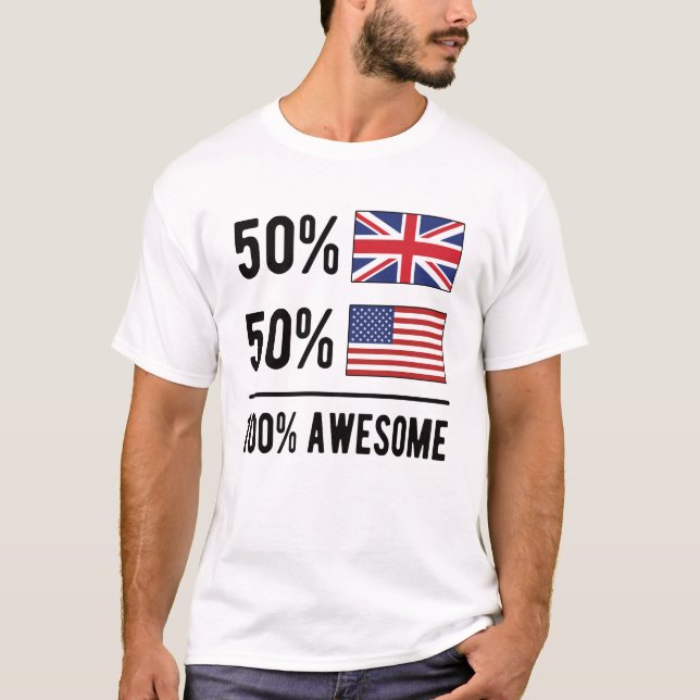 Half British Half American Flag Great Britain USA T Shirt (Framsida)