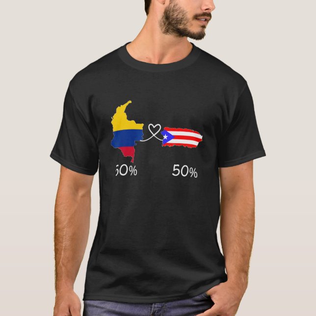 Half Colombian Half Puerto Rican Flag Map Love Col T Shirt (Framsida)