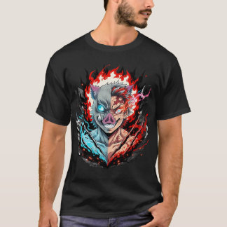 Half Demon Warrior Mask – Fire and Ice Anime Style T Shirt