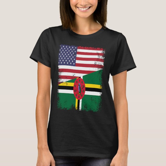 Half Dominican Flag Vintage Dominica USA T Shirt (Framsida)