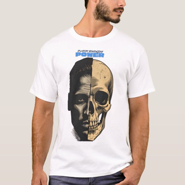 Half Human Half Skull Power Graphic T-Shirt (Framsida)