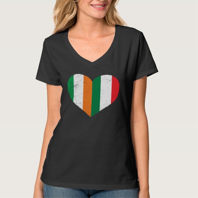 Half Irish Half Italian Heart Ireland Italy Irish  T Shirt (Framsida)