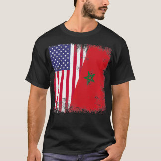 Half Moroccan Flag Vintage Morocco USA Gift Pullo T Shirt