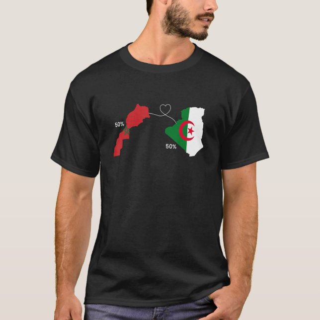 Half Morocco Half Algeria Heart Flag Map Moroccan  T Shirt (Framsida)