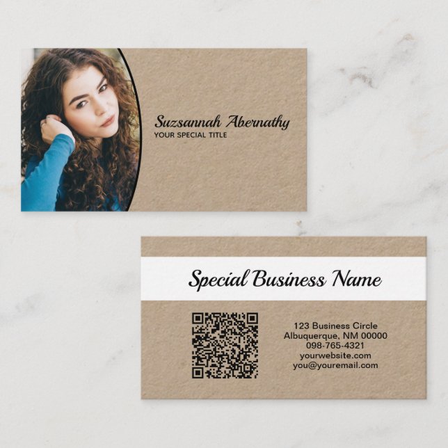Half Oval Professional Photo QR Code Nanny  Visitkort (Fram/baksida)