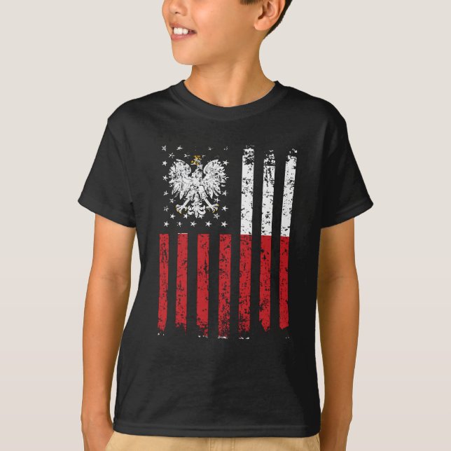 Half Polish Half American Flag Poland USA T Shirt (Framsida)