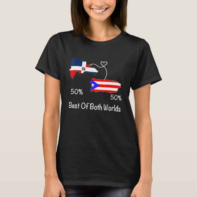 Half Puerto Rican Half Dominican Flag Map Combined T Shirt (Framsida)