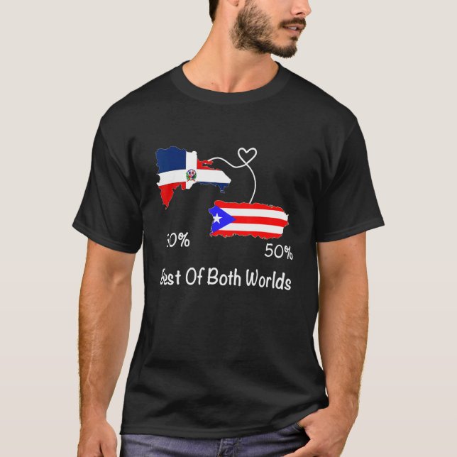 Half Puerto Rican Half Dominican Flag Map Combined T Shirt (Framsida)