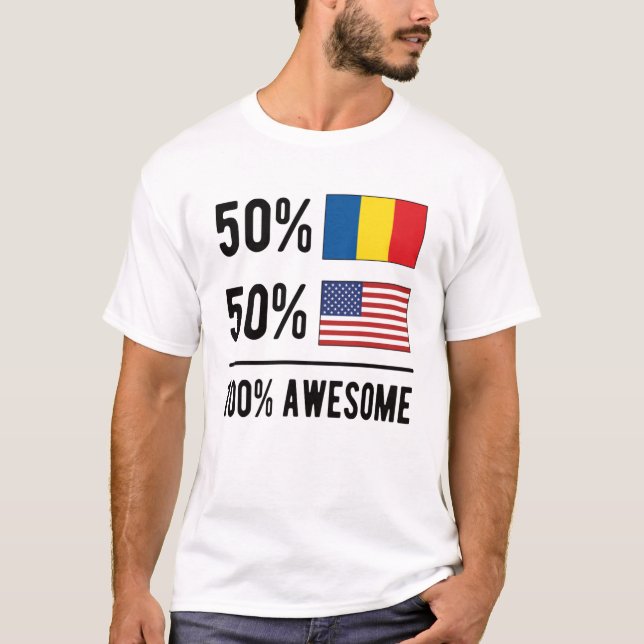 Half Romanian Half American Flag Romania USA T Shirt (Framsida)