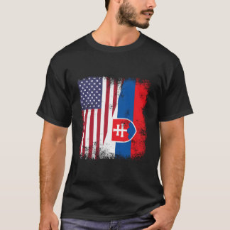 Half Slovak Slovakian Flag- Slovakia Usa T Shirt