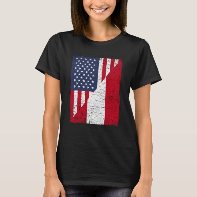 Half USA Flag Half Austria Flag American Austrian T Shirt (Framsida)