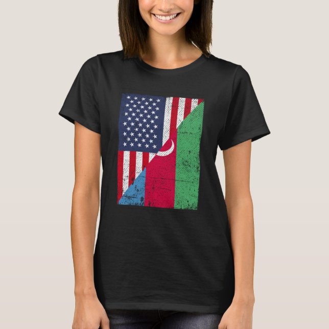 Half USA Flag Half Azerbaijan Flag American Azerba T Shirt (Framsida)