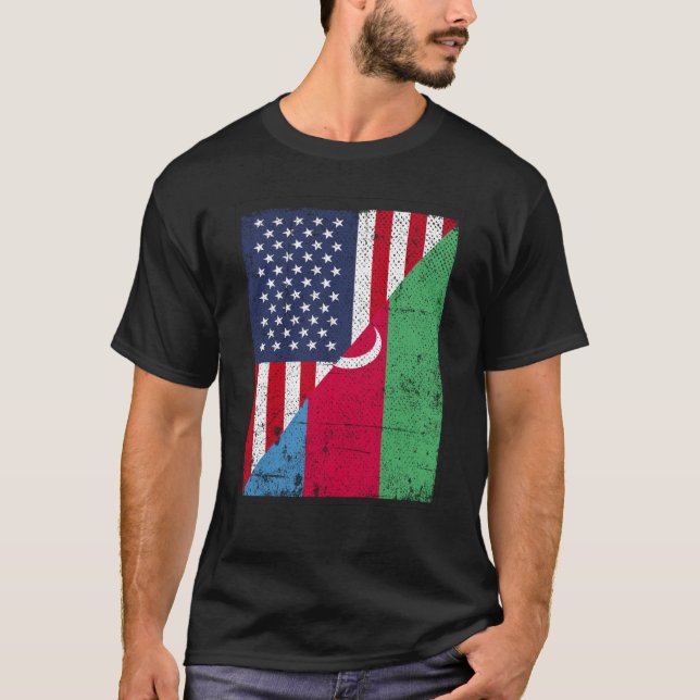 Half USA Flag Half Azerbaijan Flag American Azerba T Shirt (Framsida)