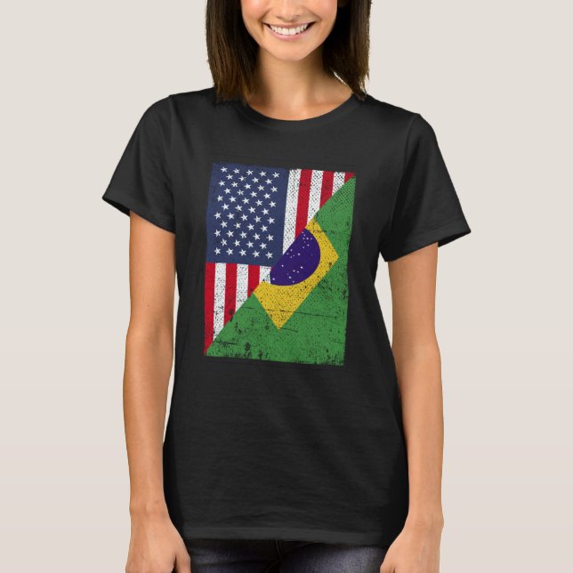 Half USA Flag Half Brazil Flag American Brazilian T Shirt (Framsida)