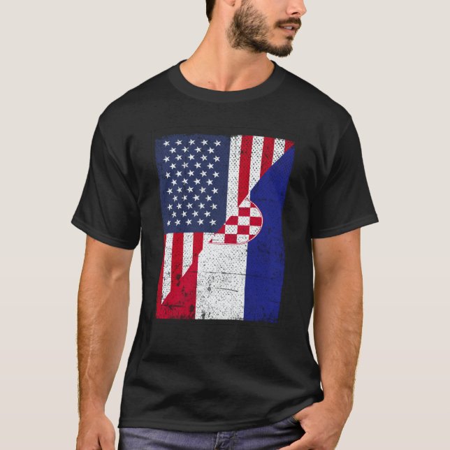 Half USA Flag Half Croatia Flag American Croatian T Shirt (Framsida)