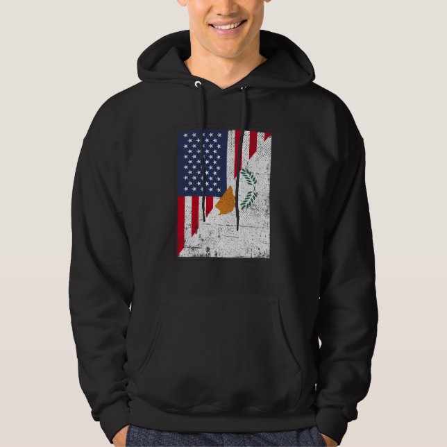 Half USA Flag Half Cyprus Flag American Cypriotic Hoodie (Framsida)