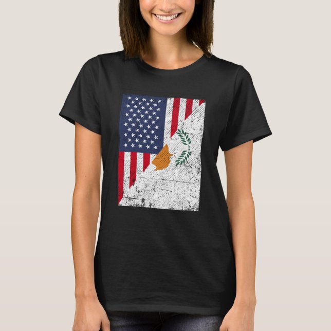 Half USA Flag Half Cyprus Flag American Cypriotic T Shirt (Framsida)