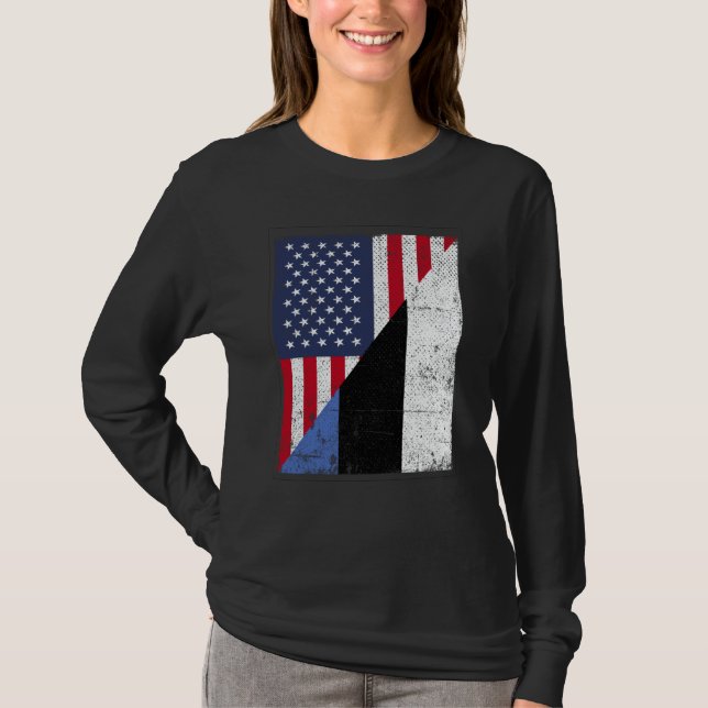 Half USA Flag Half Estonia Flag American Estonian T Shirt (Framsida)