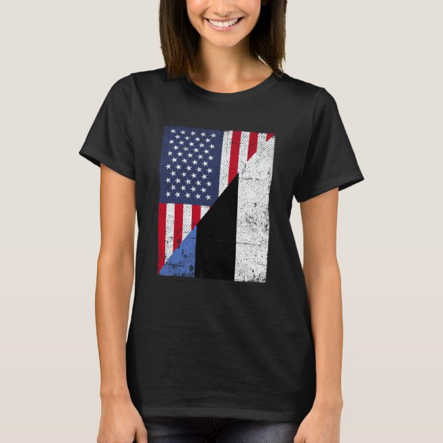 Half USA Flag Half Estonia Flag American Estonian T Shirt (Framsida)
