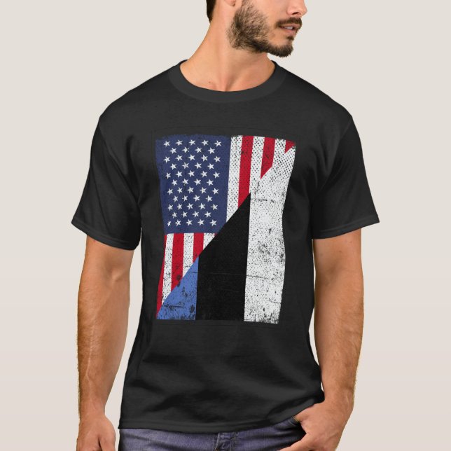 Half USA Flag Half Estonia Flag American Estonian T Shirt (Framsida)