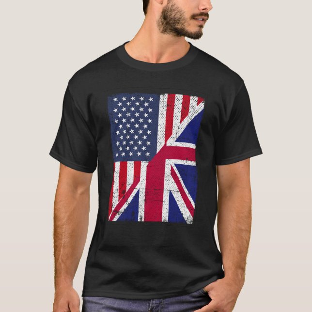 Half USA Flag Half Great Britain Flag American Bri T Shirt (Framsida)