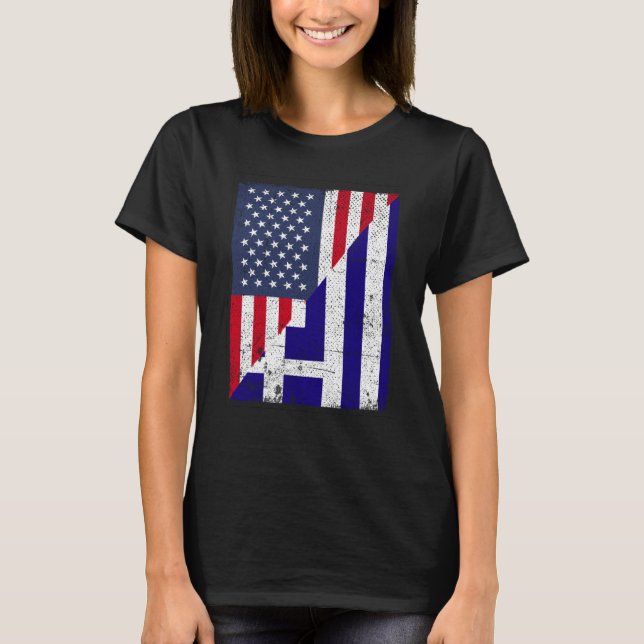 Half USA Flag Half Greece Flag American Greek T Shirt (Framsida)