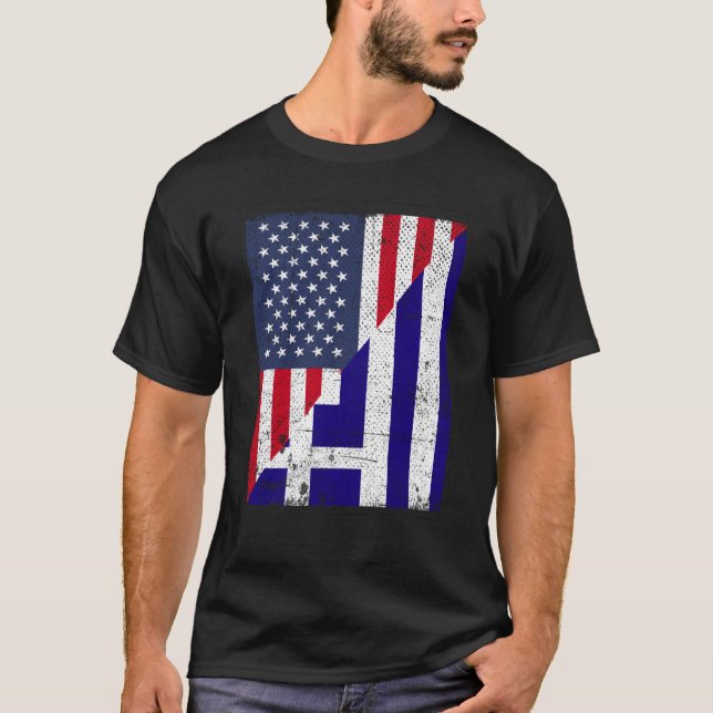 Half USA Flag Half Greece Flag American Greek T Shirt (Framsida)