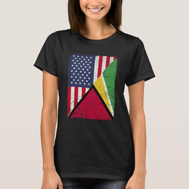Half USA Flag Half Guyana Flag American Guyanian T Shirt (Framsida)