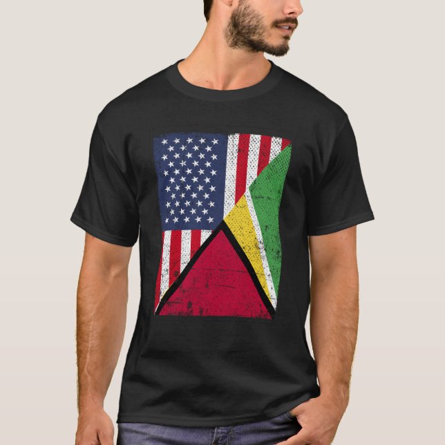 Half USA Flag Half Guyana Flag American Guyanian T Shirt (Framsida)