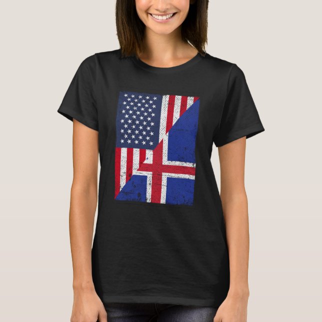 Half USA Flag Half Iceland Flag American Icelandic T Shirt (Framsida)