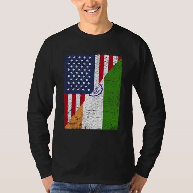 Half USA Flag Half India Flag American Indian T Shirt (Framsida)