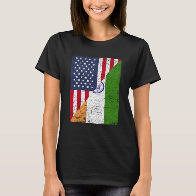 Half USA Flag Half India Flag American Indian T Shirt (Framsida)