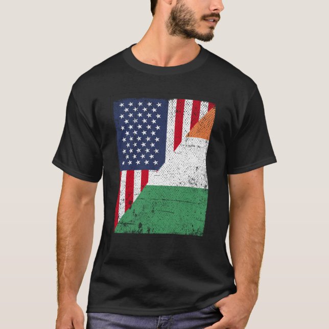 Half USA Flag Half Irland Flag American Irish T Shirt (Framsida)