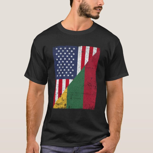 Half USA Flag Half Lithuania Flag American Lithuan T Shirt (Framsida)