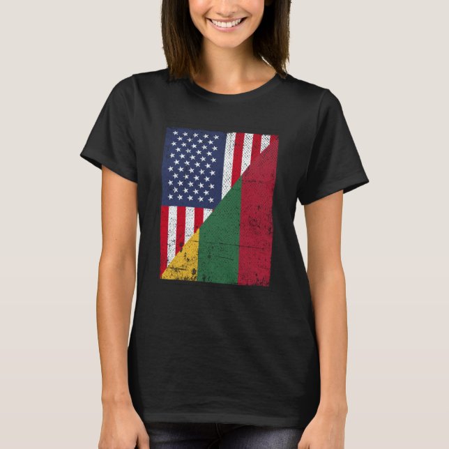 Half USA Flag Half Lithuania Flag American Lithuan T Shirt (Framsida)