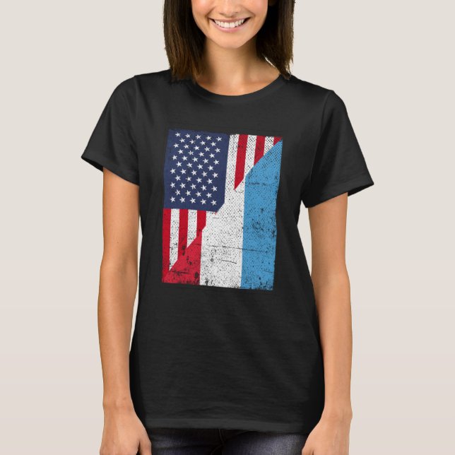 Half USA Flag Half Luxembourg Flag American Luxemb T Shirt (Framsida)