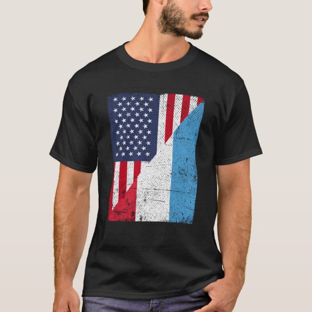 Half USA Flag Half Luxembourg Flag American Luxemb T Shirt (Framsida)