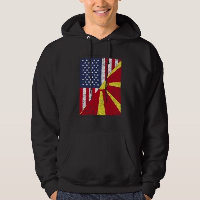 Half USA Flag Half Macedonia Flag American Macedon Hoodie (Framsida)